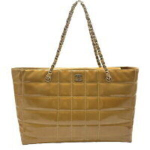 Chanel Chocobar Coco Mark Chain Tote Bag Shoulder Enamel Leather Camel
